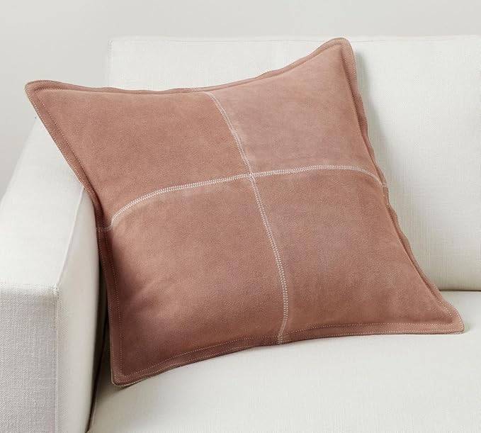 Genuine Lamb Leather Cushion Pillow Cover - Luxury Leather Pillow Case - Modern, Boho, Farmhouse Home Decor - Bedroom Couch, Living Room, Sofa Bed (Suede - Rosewood, 22" x 22")