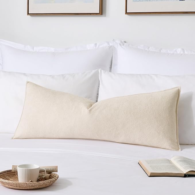 Kevin Textile 14x36 Inch Long Lumbar Cover 1 Pack Soft Boucle Textured Decorative Waterproof Rectangle Cushion Elegant Accent Pillows for Couch Sofa Chair Bed Home Decor Indoor Outdoor Cream White
