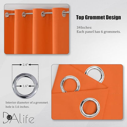 DUALIFE Summer Orange Curtains for Boys Bedroom 2 Panels Autumn Decor Darkening Thermal Insulated Blackout Curtain for Living Room W34 x L45 Inch Grommet Top