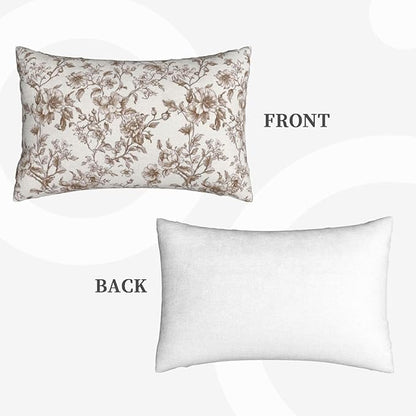 Brown Pillow Covers 12x20 Inch Set of 2 Chinoiserie Floral Throw Pillows Vintage Rustic Toile Flower Decorative Pillow Cases Outdoor Chinoiserie Decor Lumbar Cushion Case for Couch Sofa Bed