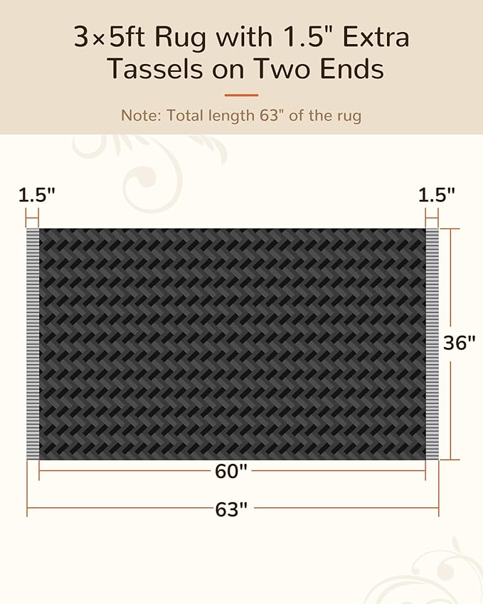 BESTSWEETIE 3x5 Washable Rug Hand-Woven Low Pile Soft Modern Farmhouse Bohemian Decor Reversible Braided Rugs with Tassels Throw Carpet for Living Room Bedroom Entryway Bathroom, Black White