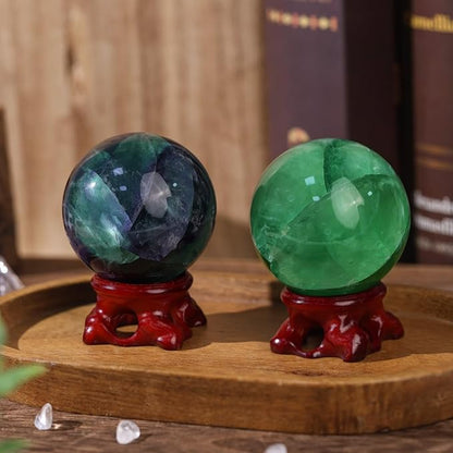 moonsix Natural Fluorite Crystal Sphere with Resin Stand Healing Energy Stone Decorative Ball Sculpture for Home Office Tabletop, 51-60 mm