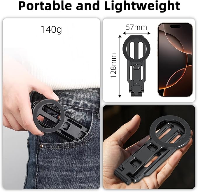 Magnetic Phone Tripod Stand Portable Cell Phone Holder Strong Magnet Mini Pocket Smartphone Mount Foldable Selfie Stick Tripod with 1/4" Screw Hole for iPhone 17 16 15 14 13