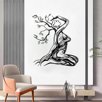 Abstract Tree Branch Woman Metal Wall Art, Metal Woman Silhouette Wall Decor, Tree Wall Decor, Feminine Wall Art, Modern Minimalist Line Decoration for Bedroom Bathroom (White, 39"x35"/100x88cm)