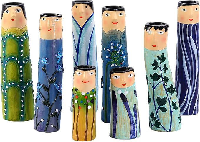 Spring Bud Vases, Bohemian Family Face Vase Boho Cute Home Decor, Character Vase Flower Plant Holder Bathroom Shelf Decor for House Decor Living Room Wedding Centerpieces (B)