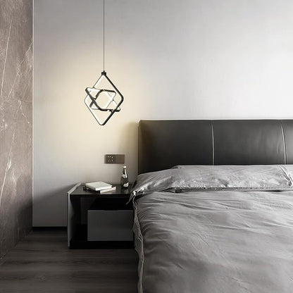 Modern LED Pendant Lights Plated Black Rectangular Pendant Light Fixtures 4000K 35W Dimmable Pendant Lighting for Dining Room Kitchen Island Bedroom Living Room Foyer（3-Ring）