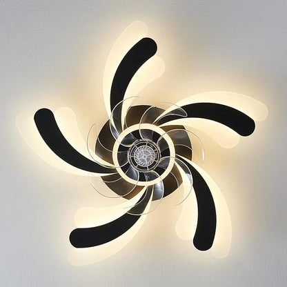 Ceiling Fan with Lights Remote Control, Black Modern Ceiling Fan with Light, 3 Light Color 6 Speeds Low Profile Flush Mount Ceiling Fan for Kitchen Bedroom Living Room