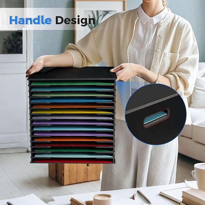 SANFURNEY Scrapbook Paper Organizer for Sizes 12" x 12", 15 Slots File Sorter Storage, Document Holder, Desktop Scrapbook Paper Organizer Rack - Black