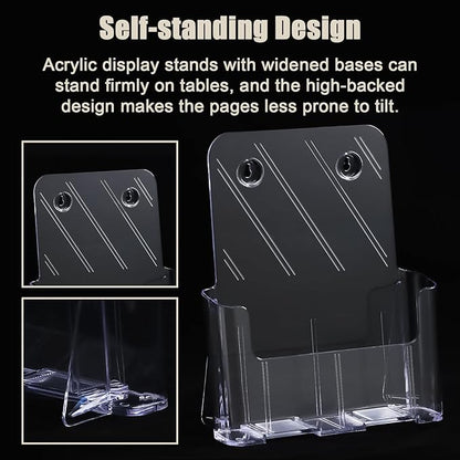 Acrylic Brochure Holder 8.5x11 Inches Slant Back Design, Clear Display Stand, Plastic Table Stand Sign Holder,Pamphlet Holder Flyer Holder, Acrylic Display Stand, Acrylic Table Signs Plastic Paper Holder for Office, Home, Store, 4 Pack