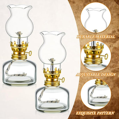 Yexiya Vintage Glass Kerosene Lamp Rustic Oil Lamp Lantern Chamber Oil Clear Kerosene Hurricane with 6.6 ft Extra Wick for Indoor Use Lighting Decor Emergency (6 Set,Modern Style)