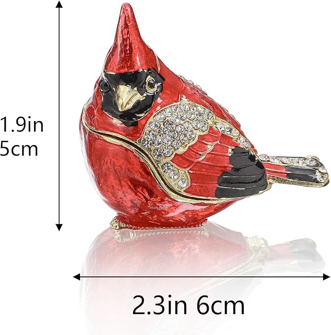 YU FENG 2.3inch Cardinal Bird Trinket Box Animal Hinged Trinket Boxes Small Enamel Jewelry Trinket Box Bird Figurine Ring Box for Daughter Girl Women Christmas Gift