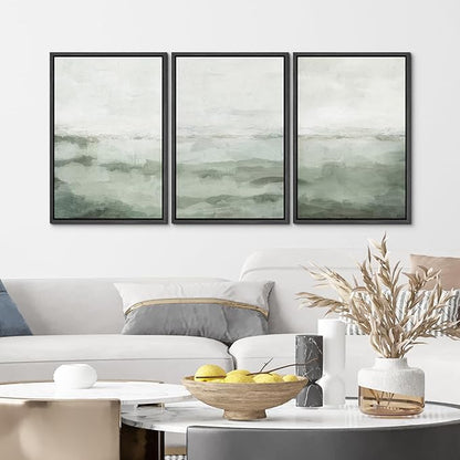 MUDECOR Framed Canvas Print Wall Art Sage Green Abstract Prints Minimalist Modern Wall Art Decor for Bedroom - 24"x36"x3 Black