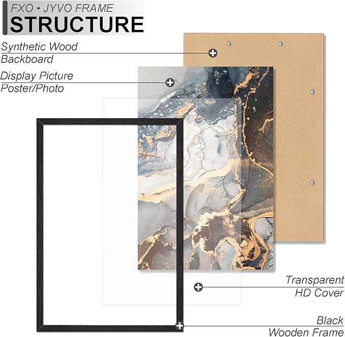 Engineered Wood 22x34 Frame, Black Picture Frame for 22 x 34 Inch Poster Puzzle Photo, Light Weight 22 by 34 Poster Frame with Wood-grain for Wall - 1 Pack/Black/22 x34
