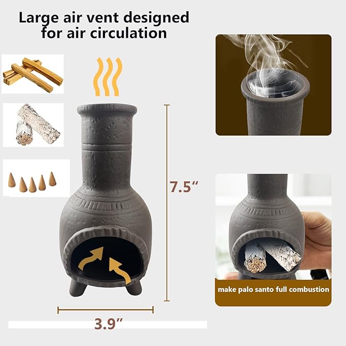 Ceramic Chimney Incense Burner Palo Santo Sticks Holder Sage Burner Holder Incense Cones for Yoga Studio Living Room Home Decor,Black