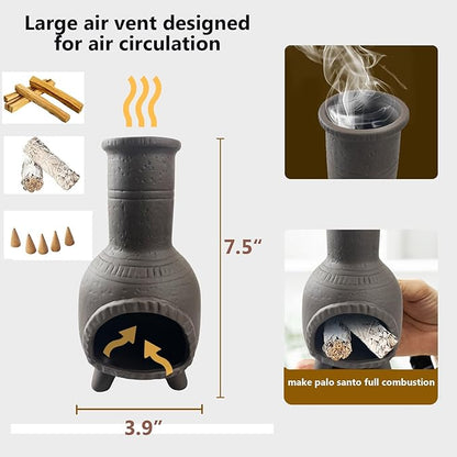 Ceramic Chimney Incense Burner Palo Santo Sticks Holder Sage Burner Holder Incense Cones for Yoga Studio Living Room Home Decor,Black
