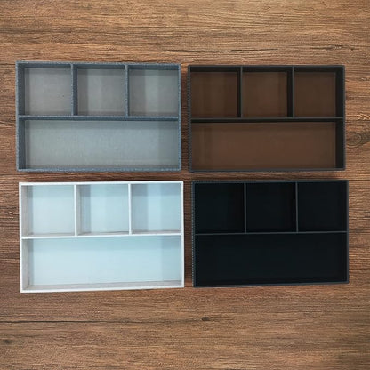 Desktop PU Leather Storage Rack, Proxy Parking tray, Dressing table Desktop Organizer, with 4 Compartments for Placing Mobile Phones, Remote controls, Cosmetics, Watches, and other Decorative trays.