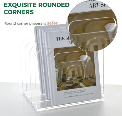 Acrylic Magazine File Holder, 3 Vertical Compartments Desk Document Sorter Organizer, Clear Folder Rack Binder for Office/Documents/Classroom, for Home, Tablet, Magazines, Books & Accessories