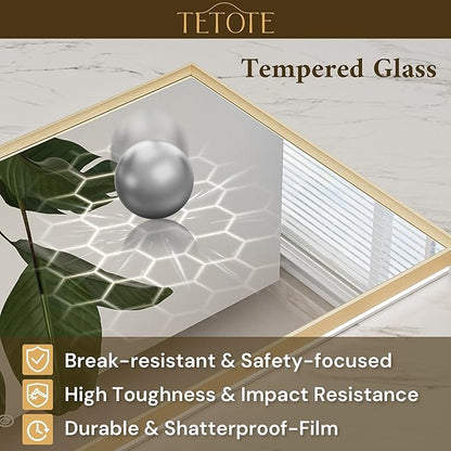 TETOTE 72 x 36 Backlit Bathroom Mirror Brushed Gold Metal Frame LED Light Vanity 3-Color White/Warm/Natural Stepless Dimmable Anti-Fog Backlight Mirror Wall-Mounted