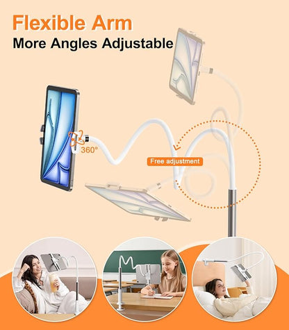 Gooseneck Tablet Holder for Bed, Flexible Long Arm Tablet Mount Stand for Reading in Bed, Compatible with iPad Mini Pro Air Phone Switch Samsung Galaxy Tabs Kindle Fire, More 4.7-12.9" Devices