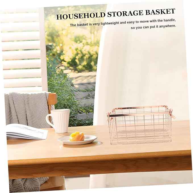 Wire Storage Basket with Handle Decorative Iron Fruit Holder for Snacks Vegetables and Home Organization Lightweight and Chic Design for Any Space