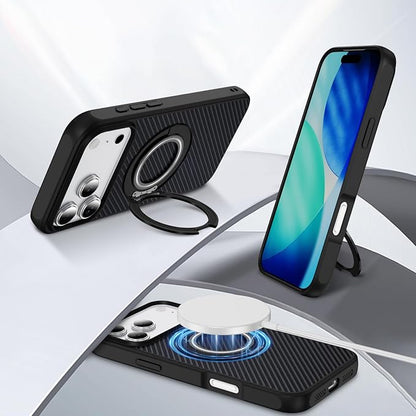 Mag-Stand Carbon Fiber Case for iPhone 17 Pro Max, 360° Rotate Magnetic Stand, Compatible with MagSafe, 15FT Military Protection, Slim Shockproof Magnetic Kickstand Mag Phone Case for Men Women