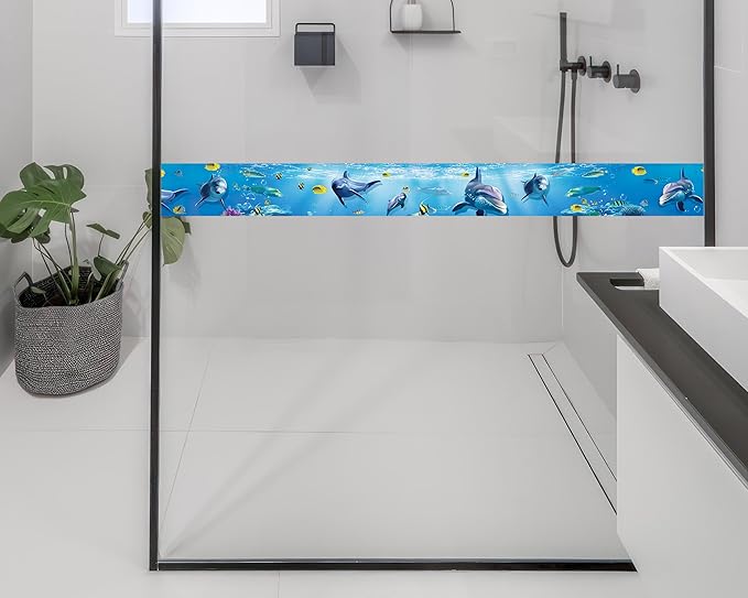 FLFK Peel and Stick Wallpaper Border Wall Decals for Kids Room - Under The Sea Fish Stickers Murals, 6" x 240" (Blue)