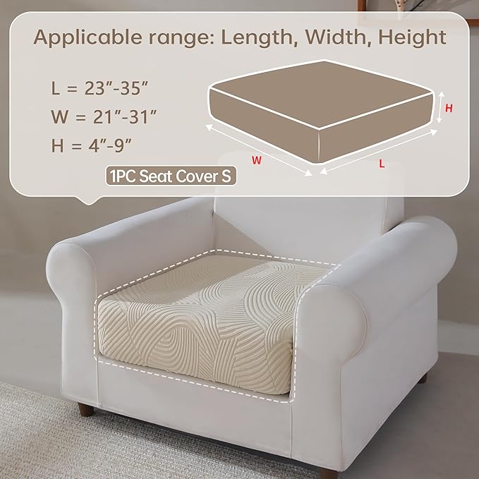 Couch Cushion Covers for Sectional and L Shaped Sofa, Stretch Soft Sofa Covers Washable Wear Resistant Slipcovers Furniture Protector Pet-Friendly (1PC Chair Cushion Cover, Ivory)