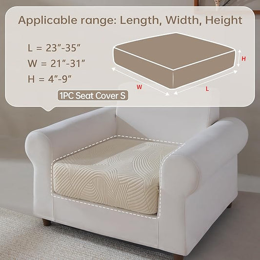 Couch Cushion Covers for Sectional and L Shaped Sofa, Stretch Soft Sofa Covers Washable Wear Resistant Slipcovers Furniture Protector Pet-Friendly (1PC Chair Cushion Cover, Ivory)