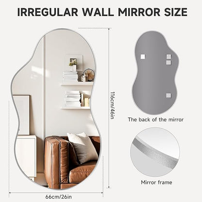 Hasipu Irregular Wall Mirror - 45"x25" Asymmetrical Mirror, Modern Decorative Mirrors for Living Room, Entryway, Hallway, Bathroom, Bedroom,Wall Mounted Home Decor (Silver)