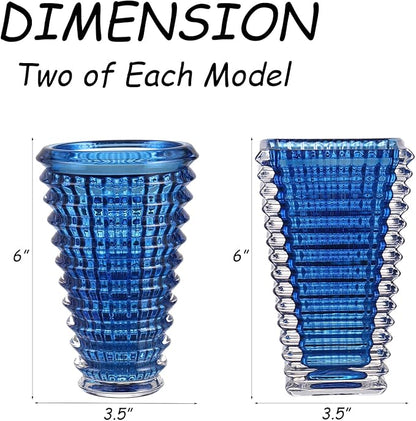 MCMCNCUIU Crystal Flower Vase Set of 4, Glass Vases for Centerpieces, Blue Vases for Flowers, Small Vase for Living Room, Bedroom, Kitchen, Office, Wedding