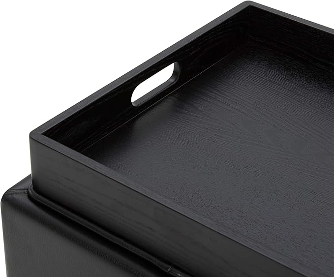 CHITA Storage Ottoman Cube with Tray Lid, Small Footstool with Storage, Square End Table for Living Room and Bedroom, Faux Leather in Black