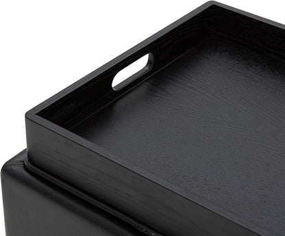 CHITA Storage Ottoman Cube with Tray Lid, Small Footstool with Storage, Square End Table for Living Room and Bedroom, Faux Leather in Black