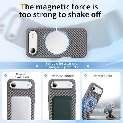 Mag-Stand Carbon Fiber Case for iPhone 17 Air, 360° Rotate Magnetic Stand, Compatible with MagSafe, 15FT Military Protection, Slim Shockproof Magnetic Kickstand Mag Phone Case for Men Women
