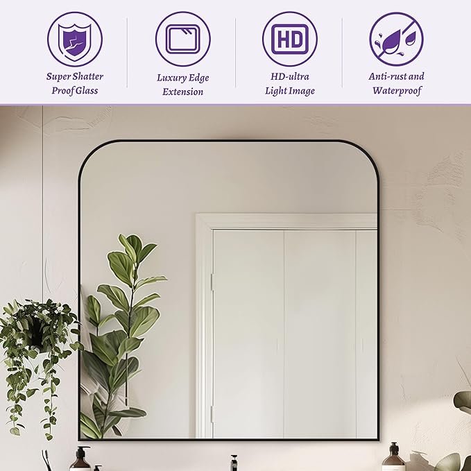 Bathroom Mirror, Wall Mirrors, Black Metal Framed Wall-Mounted Mirrors, Bathroom Vanity Mirror for Over Sink, Living Room, Bedroom, Entryway, 36x36 Inch, Black