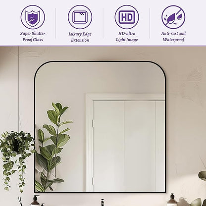Bathroom Mirror, Wall Mirrors, Black Metal Framed Wall-Mounted Mirrors, Bathroom Vanity Mirror for Over Sink, Living Room, Bedroom, Entryway, 36x36 Inch, Black