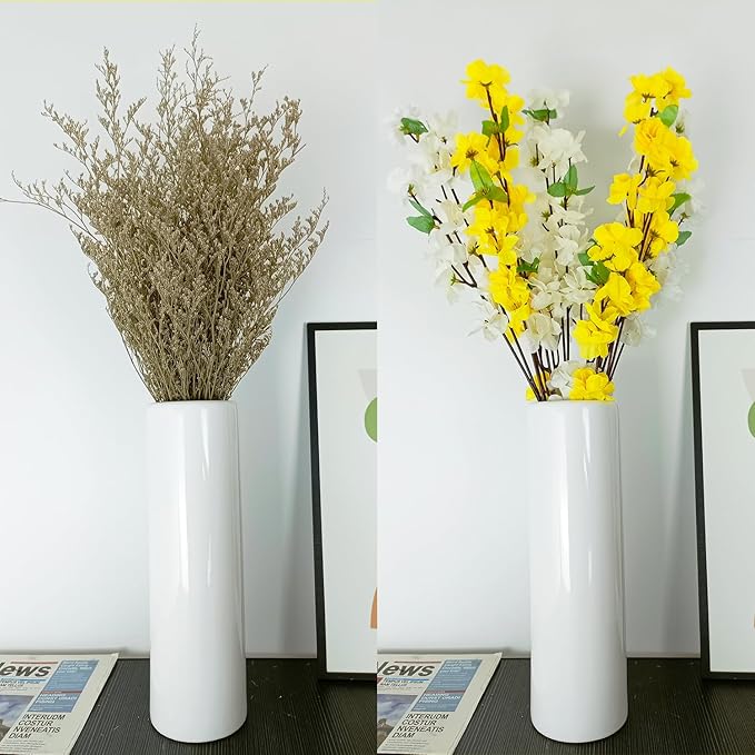 12Inch Tall White Ceramic Flower Vase,Home Decor White Vases for Pampas Grass,Textured Modern Vases for Living Room Decorations,Table Centerpieces,Shelf,Farmhouse Small Ceramic Vase