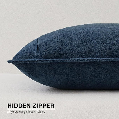 Kevin Textile Waterproof Decorative Pillow Covers Navy Blue 26x26 Inch Pack of 2 Soft Boucle Textured Euro Pillowcases Elegant Accent Pillows for Couch Sofa Chair Bed Home Decor Indoor Outdoor