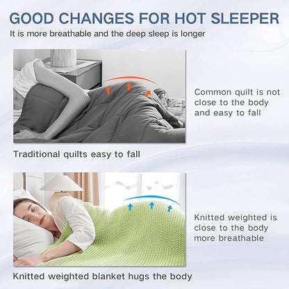 Guohaoi Knitted Weighted Blanket for Adults (Light Green 60"x80" 17lbs) No Beads Cooling Throw Blanket for Hot Sleepers, Home Decor Breathable Chunky Knit Heavy Blanket Use on Queen/King Size Bed