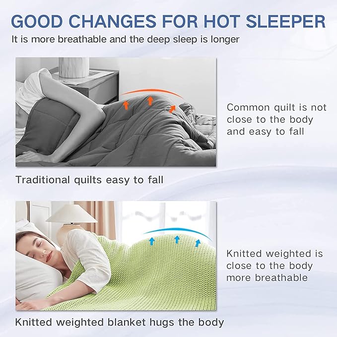 Guohaoi Knitted Weighted Blanket for Adults (Light Green 60"x80" 15lbs) No Beads Cooling Throw Blanket for Hot Sleepers, Home Decor Breathable Chunky Knit Heavy Blanket Use on Queen/King Size Bed