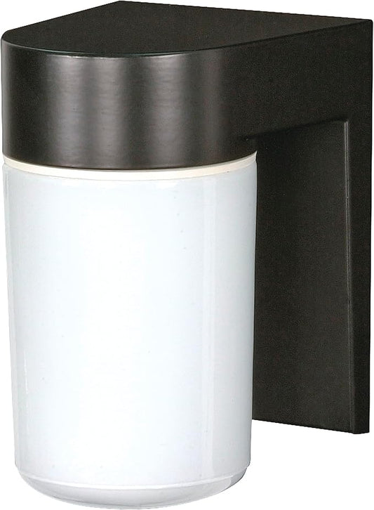 Nuvo Lighting SF77/137 Utility Fixture Die Cast Aluminum Durable Outdoor Wall Mount Porch and Patio Light with White Glass Cylinder, Black