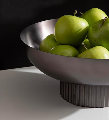 Kate and Laurel Rooks Ribbed Decorative Metal Bowl, 12 Inch Diameter, Gray Gunmetal, Modern Raised Fruit Bowl for Kitchen Counter or Use as a Key Bowl for an Entryway Table