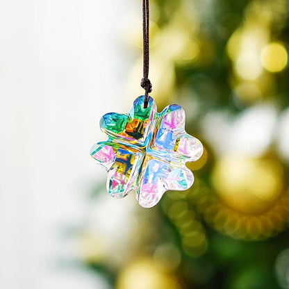 H&D HYALINE & DORA 45mm Hanging Crystal Four Leaf Clover Chandelier Prism Pendant Suncatcher for Window, Fengshui Hanging Ornament, Rainbow Maker