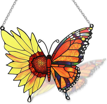Stained Glass Window Hanging, Sunflower Suncatcher Gifts for Women,Men and Mom, Sunflower Glass Window Decor for Garden Home Decor, Mother's Day, Birthday Gift, Grandma Gift