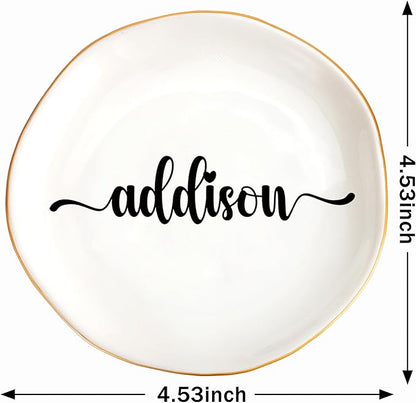 JoycuFF Addison Personalized Name Ceramic Jewelry Tray, Mothers Day Christmas Anniversary Engagement Birthday Gifts for Women Couples, Trinket Dish for Rings Earrings Necklaces Bracelets Keys