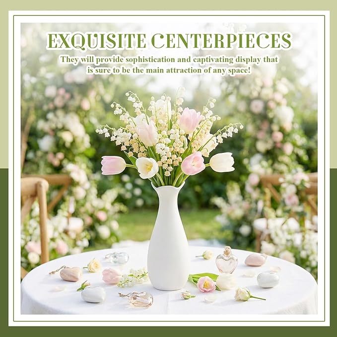 Qinyoung White Ceramic Bud Vase Set of 8, 8'' Small White Flower Vase for Centerpieces Floral Decor for Wedding Party Dining Table Home Decoration(Stylish)