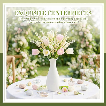 Qinyoung White Ceramic Bud Vase Set of 8, 8'' Small White Flower Vase for Centerpieces Floral Decor for Wedding Party Dining Table Home Decoration(Stylish)