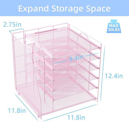 gianotter Desk Organizers and Accessories, 6-Tier Paper Organizer with Magazine rack, File Organizer for Desk, Desk Organizers for Women, Pink Office Decor (Pink)
