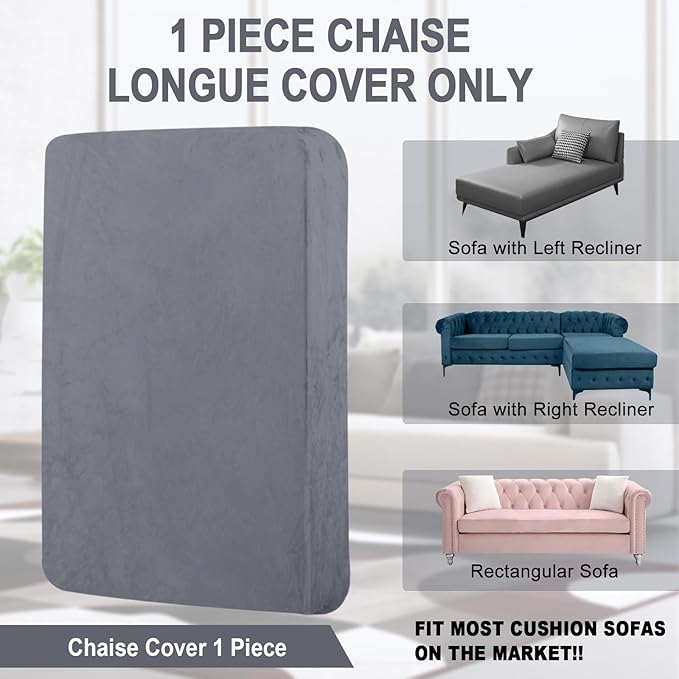 Couch Cover 1 Piece Chaise Lounge Cover Velvet Sectional Couch Cushion Covers Separate L Shape Sofa Slipcovers Furniture Protector for Dogs Pets (Chaise or Sofa 3-Seater, Dark Grey)