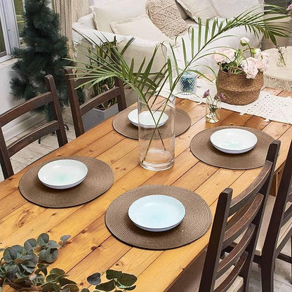 AHHFSMEI Round Braided Placemats 15 Inch Round Table Mats for Dining Tables Natural Woven Heat Resistant Place mats Set of 6 (Brown A)