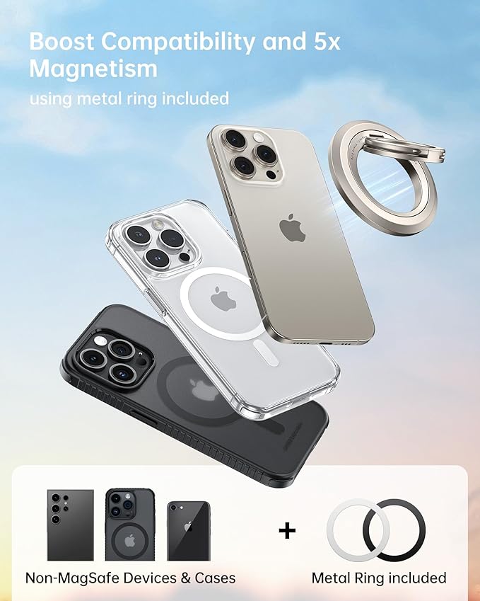 SYNCWIRE for MagSafe Ring Phone Holder, 360° Rotation Magnetic Cell Phone Grip Dual-Sided Magnets Phone Ring Kickstand Compatible with iPhone 17 16 15 14 13 12 Pro Max MagSafe, Android, Samsung etc.